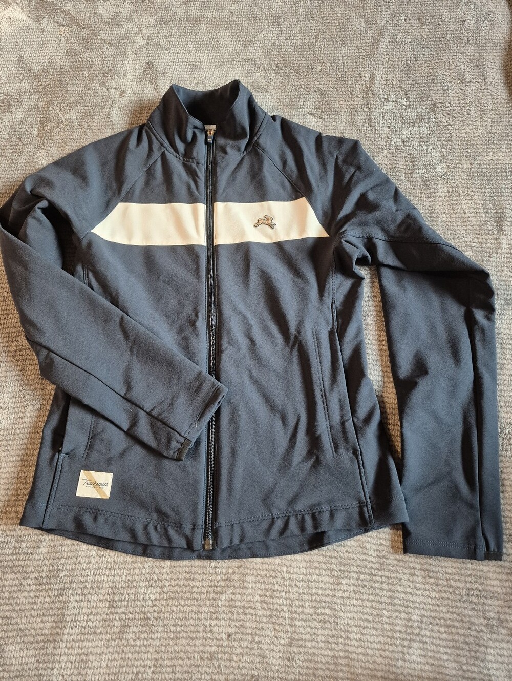 Tracksmith Eliot Stretch Full Zip Track Jacket Pockets navy/White Women S,